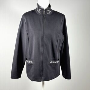 Drapers & Damons Black Zip Jacket Rhinestone Collar Glittercore Womens M Read